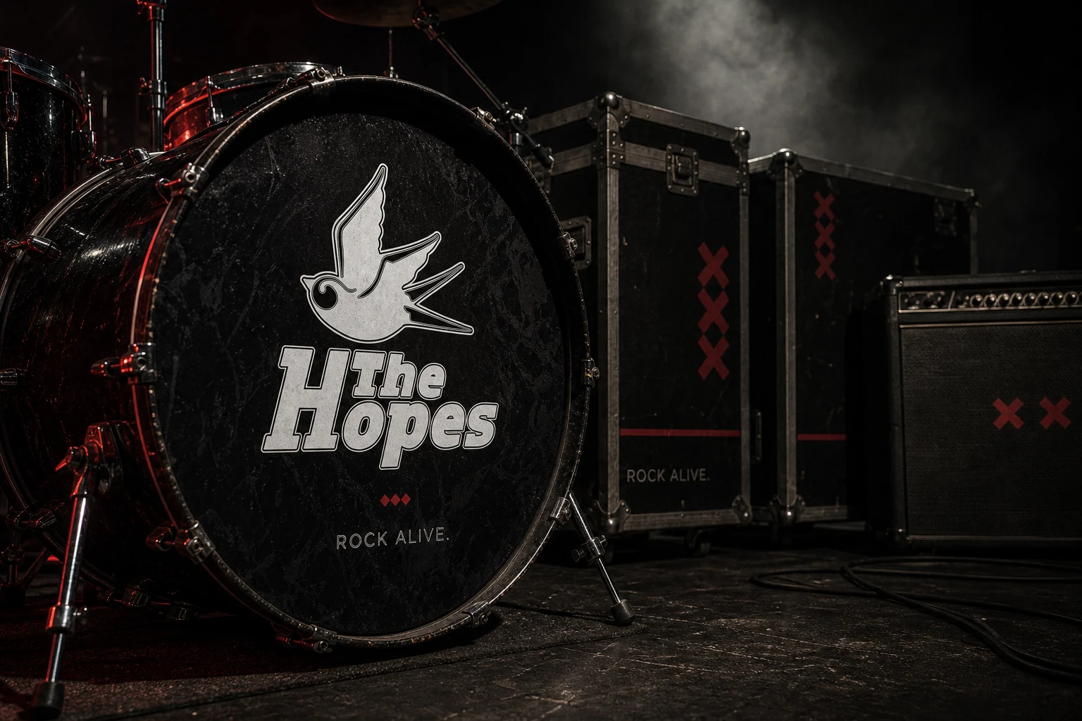 Cartazes e aplicações da identidade visual de The Hopes