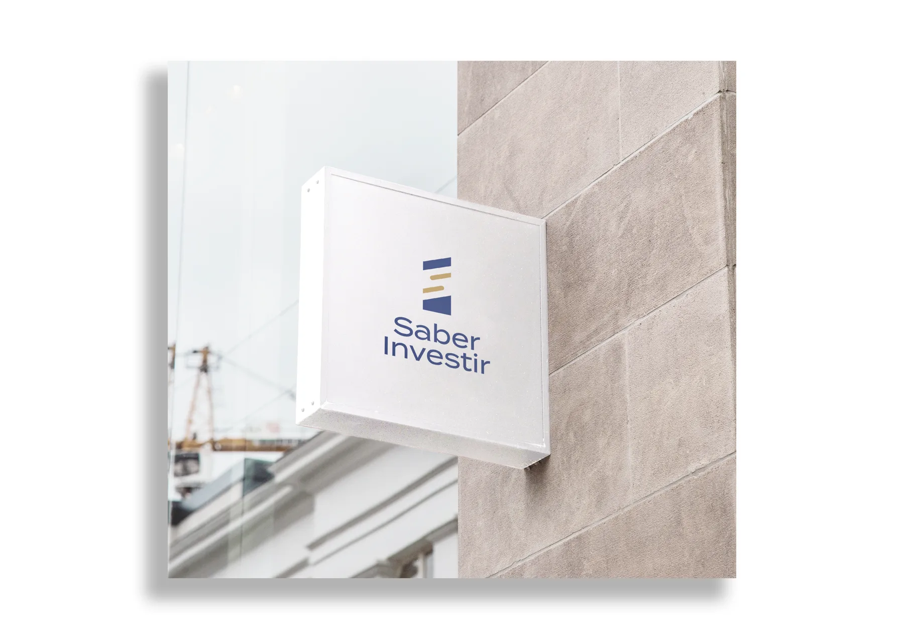 Placa externa com a identidade visual Saber Investir